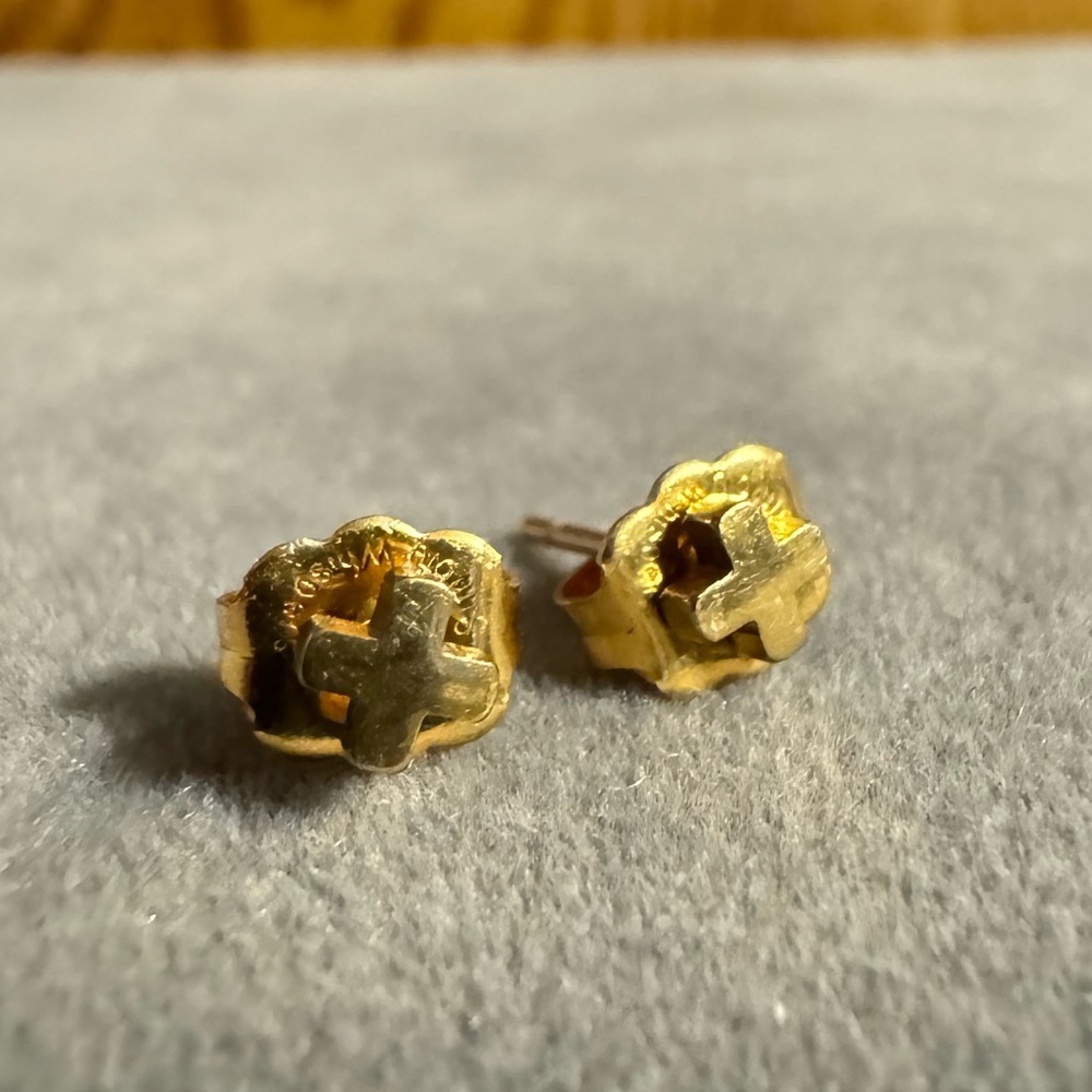 RR Simply Whispers Gold Tone Cross or X Dainty Earrings